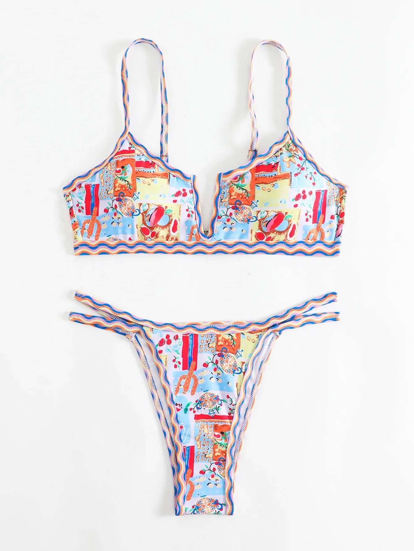 Dongdumaoyi Sexy Micro Bikini Women Two Piece Set Ethnic Style Print V Neck Push Up Swimsuit New Beach Bathing Suit Thong Swimwear