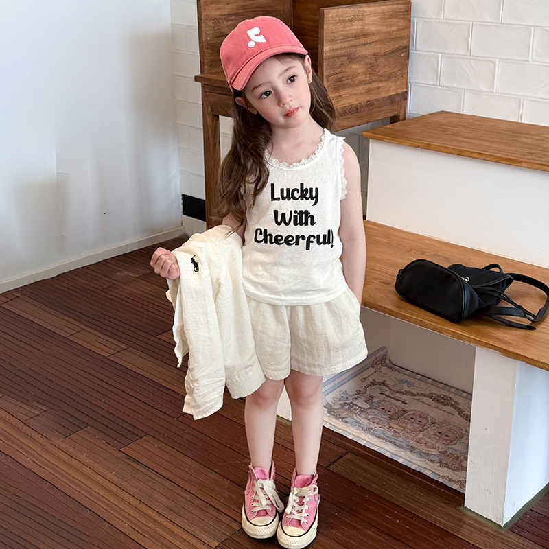 Ddmyshoesvip Girl S Elegant Interior Sleeveless T Shirt Trendy Children S Korean Version Letter Sweet Lace Small Tank Top