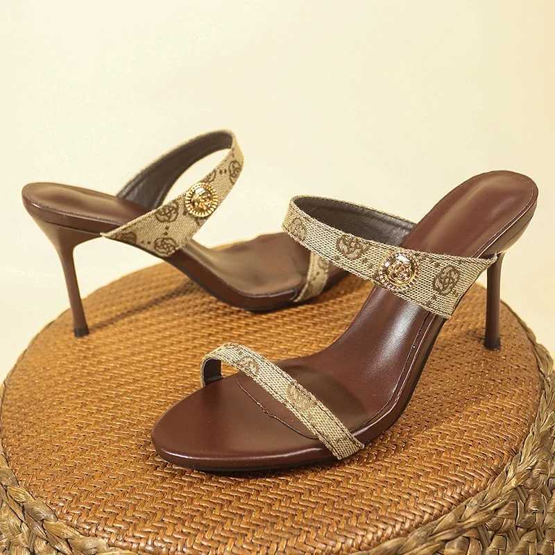 Floral embroidery fine high heels slippers for women in summer 2025 open high heels sandals for womens brand Fi party shoes plus sizeXJ250407