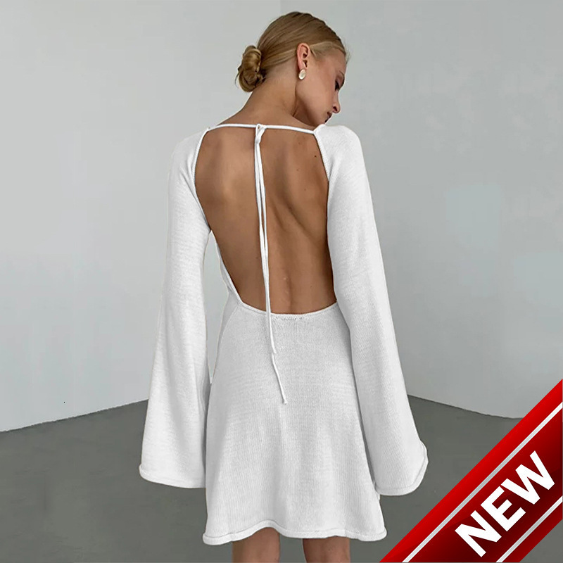 2025 new sexy backless dress with flared sleeves for women loose beach vacation short skirt