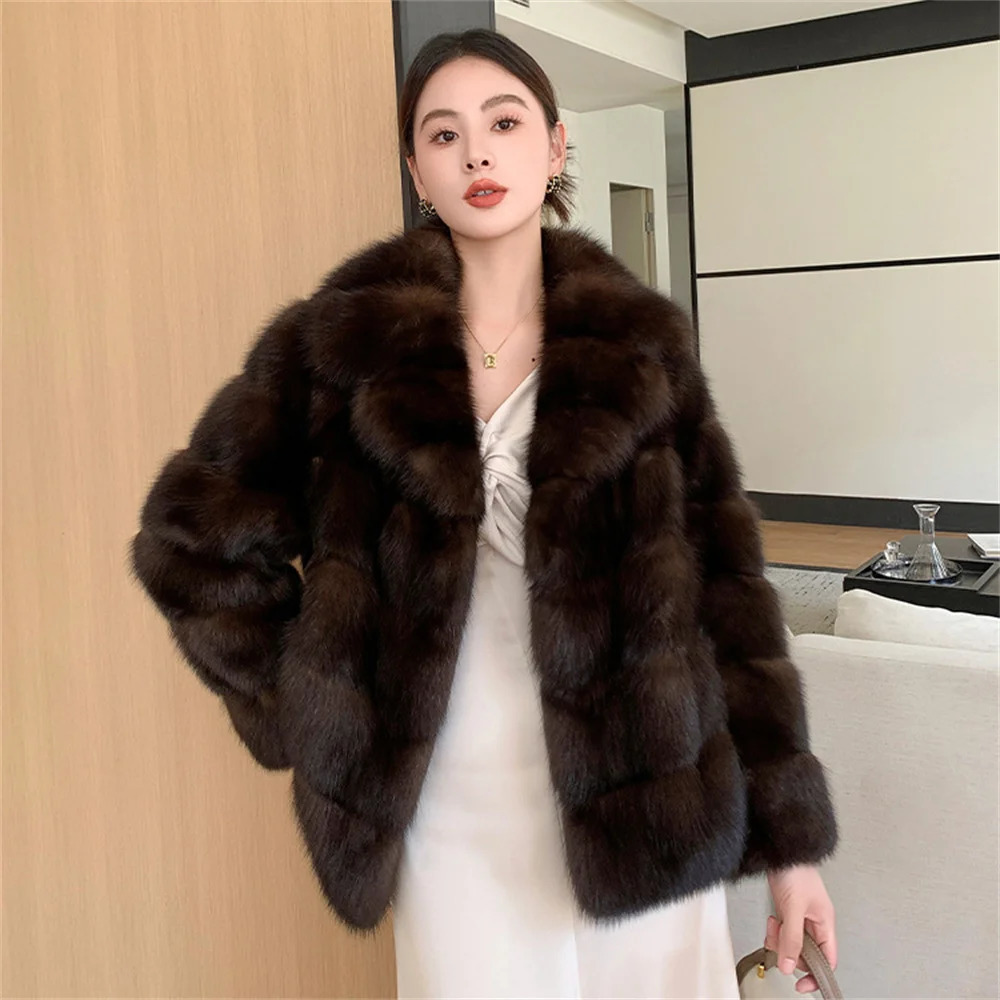 Street Style Winter Faux Fur Coat Women Fluffy Sable Outerwear Overcoat Girl With Thick Furry Warm Jacket 251030