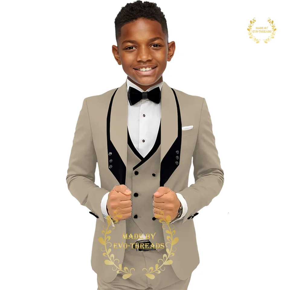 Boys 3-piece jacket set black edge pants shaver lapel Balze wedding cocktail graduation party custom tailcoat 250408