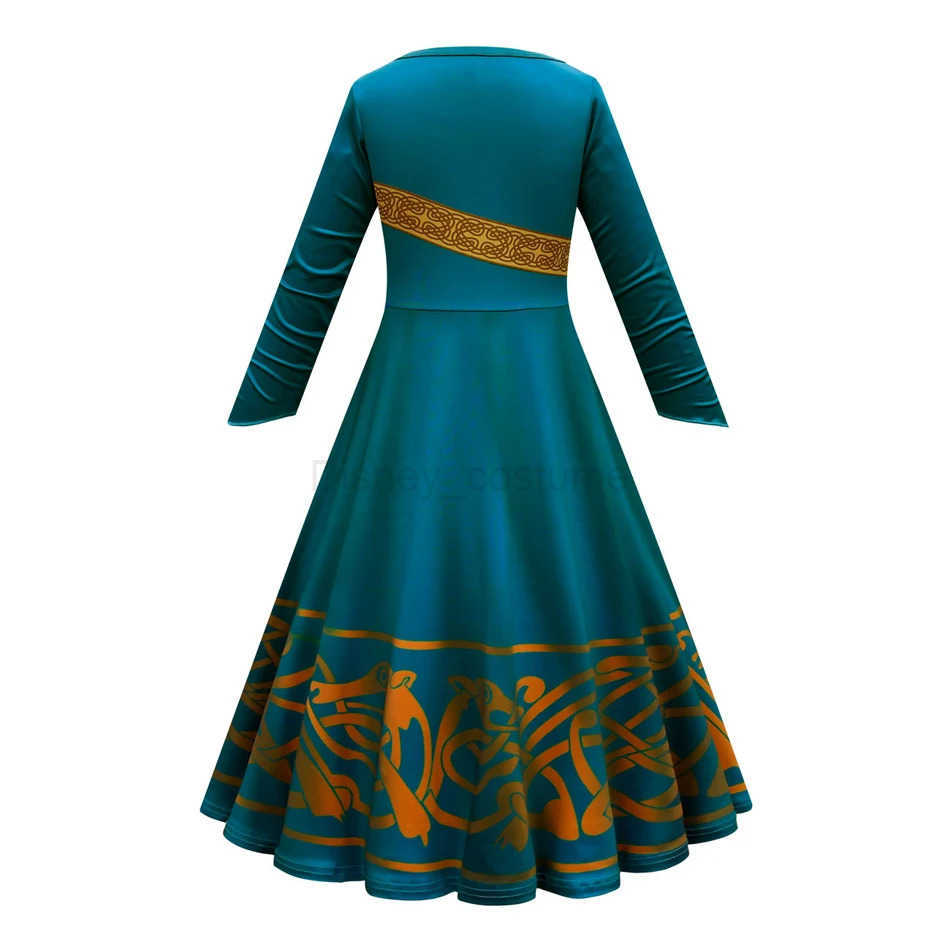 Disney Brave Princess Role Playing Merida Dress 3D Printed Long Sleeve Retro Childrens Clothing for Girls Halloween Childrens Birthday Party Costumes 