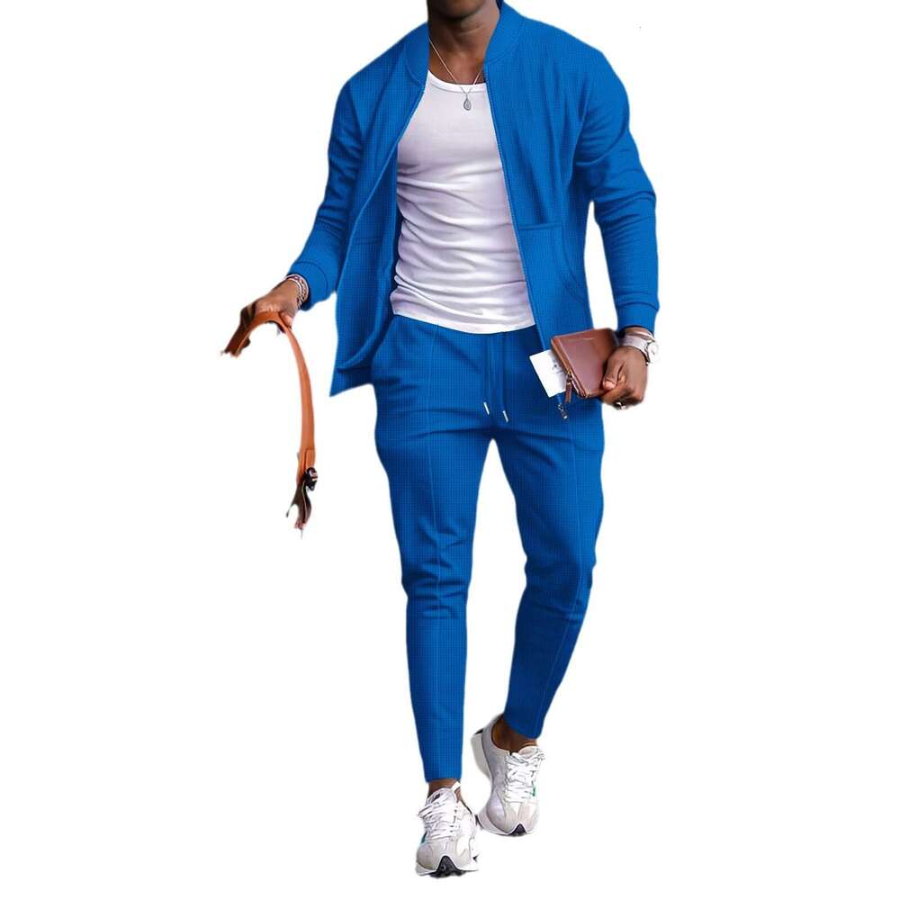Autumn/Winter Waffle Baseball Pocket Zipper Jacket Set 2025 New Casual Fashion Trendy Clothing