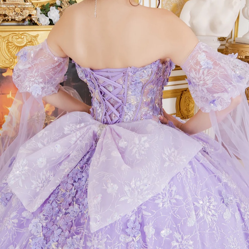 Lavender Quinceanera Dresses Off Shoulder Ball Gown Sweet 16 Dress Sequin Applique Flower Beads Bow Tull Birthday Party Vestidos 15 De Anos