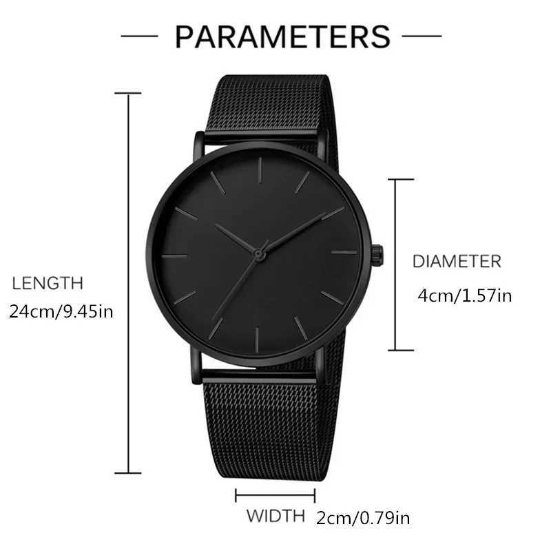 Black mens watch mens business style watch stainless steel quartz watch mens watch with calendar mesh strap Relogio Y250407