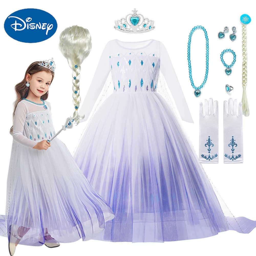 Disney Elsa Dress for Kids Girl White Mesh Sequins Ball Gown Princess Dress Fancy Birthday Carnival Party Children Clothing 2-10Y Dress X250408