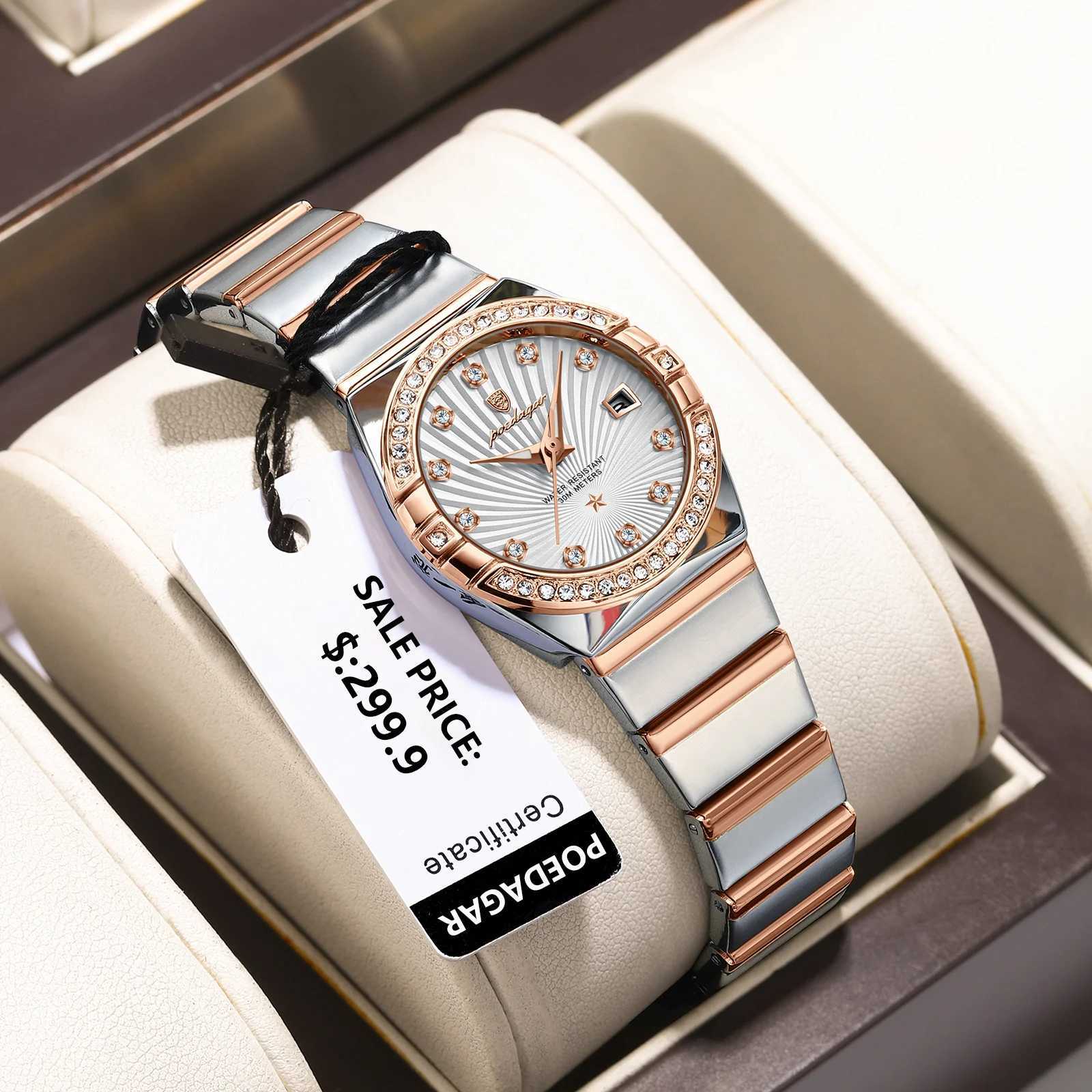 Poedagar Luxury Womens Watch Waterproof Luminous Date Stainless Steel Womens Quartz Watch Elegant and Simple Womens WatchT250408