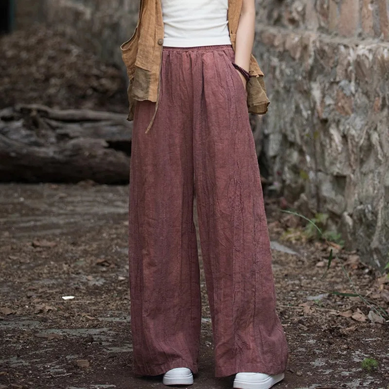 High quality cotton linen wide leg pants for women ly arrived in autumn retro style tie dye loose womens casual Trousers M360 250407