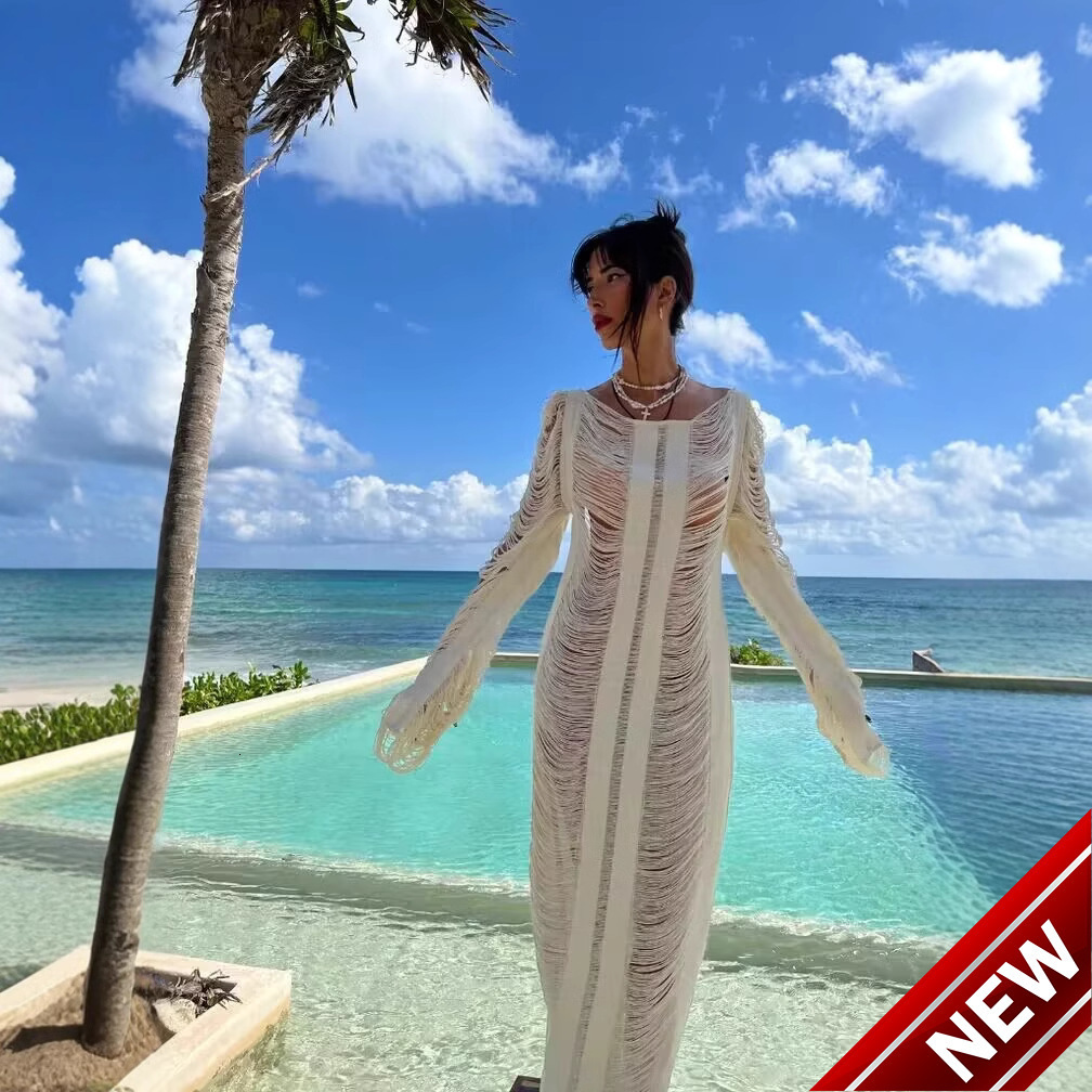 2025 Summer Hollow Sexy Loose Pullover Womens Solid Bikini Sunscreen Knitted Beach Cover