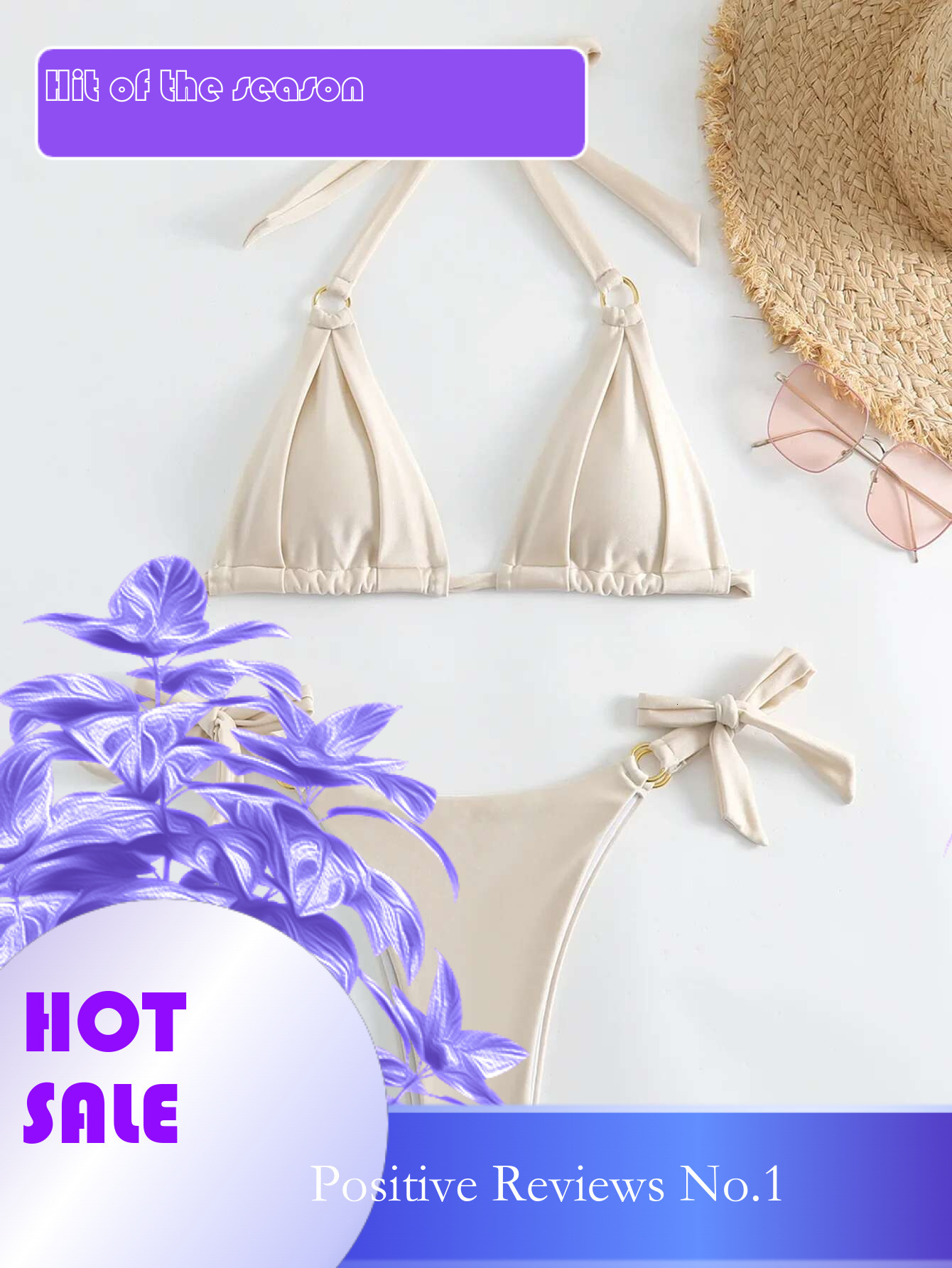 Dongdumaoyi Micro Bikini Sexy Women Swimsuit Solid Beige Halter Ring Linked Push Up Mini Bikinis Summer Bathing Suit Thong Swimwear