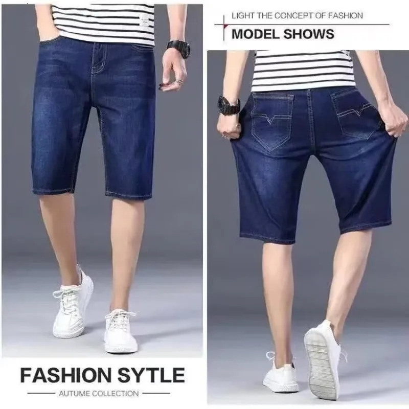 mens summer fashion light elastic ultrathin breathable mid waist five pants comfortable casual street daily denim jeans 250401
