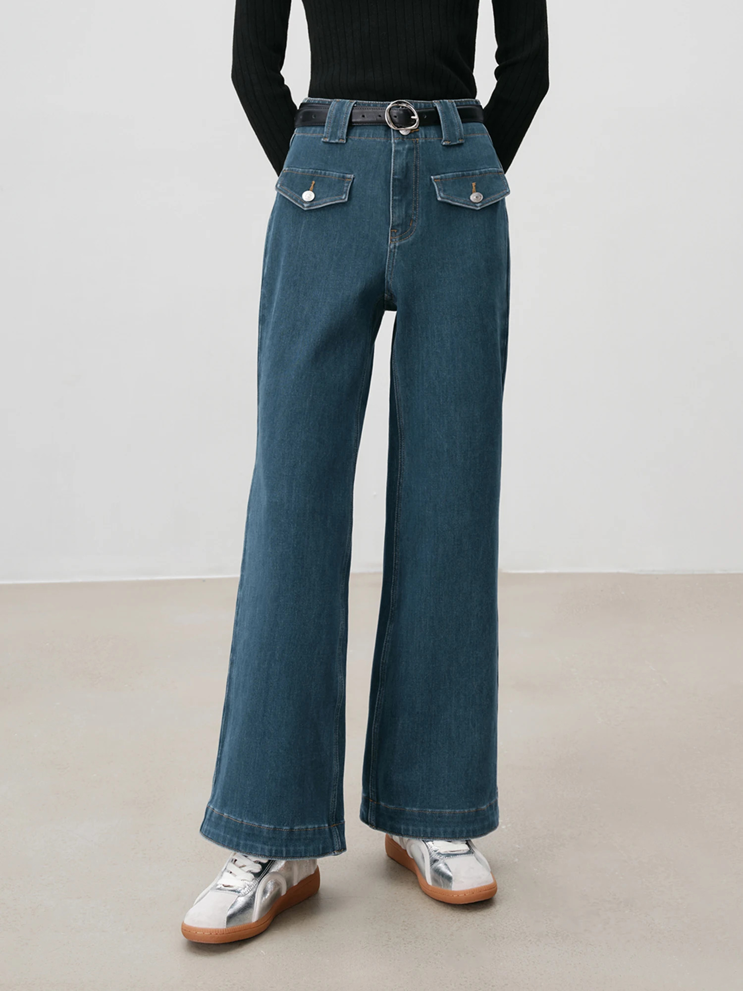 ZIQIAO Womens Denim Blue Jeans Pocket Decoration Beige Full Length Trouser Cotton Elastic Flash 24ZQ94210 250407