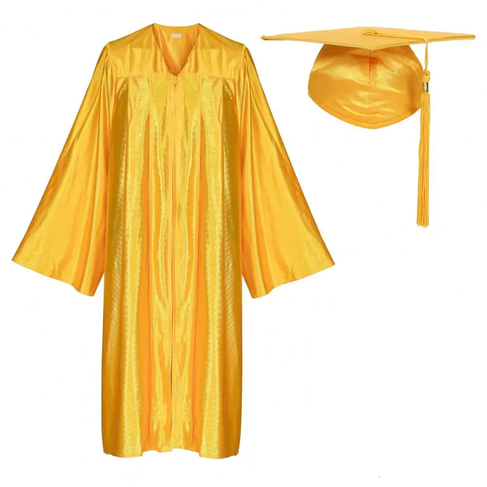 Unisex Graduation Robe Hat Set Front Zipper Loose Tassel Year Tag College Bachelor Doctor Master Graduation Ceremony Gown 250407