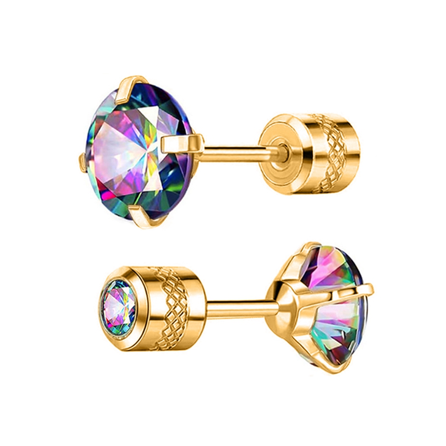 316L Stainless Steel AB Colorful Zircon Diamond Stud Earrings Men Women Not Fade Ear Jewelry Hypoallergenic Tiny CZ Zirconia Screw Back Earring Tragus