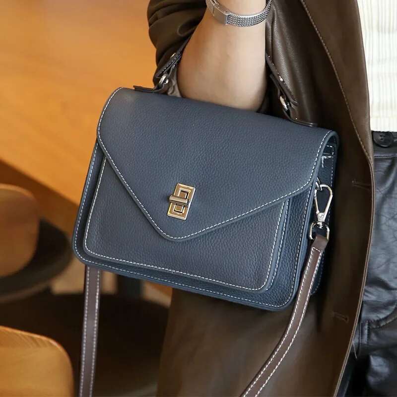 Real Leather Handbag, Women's Envelope New Cowhide Mailman French Small Square Bag, Crossbody Bag