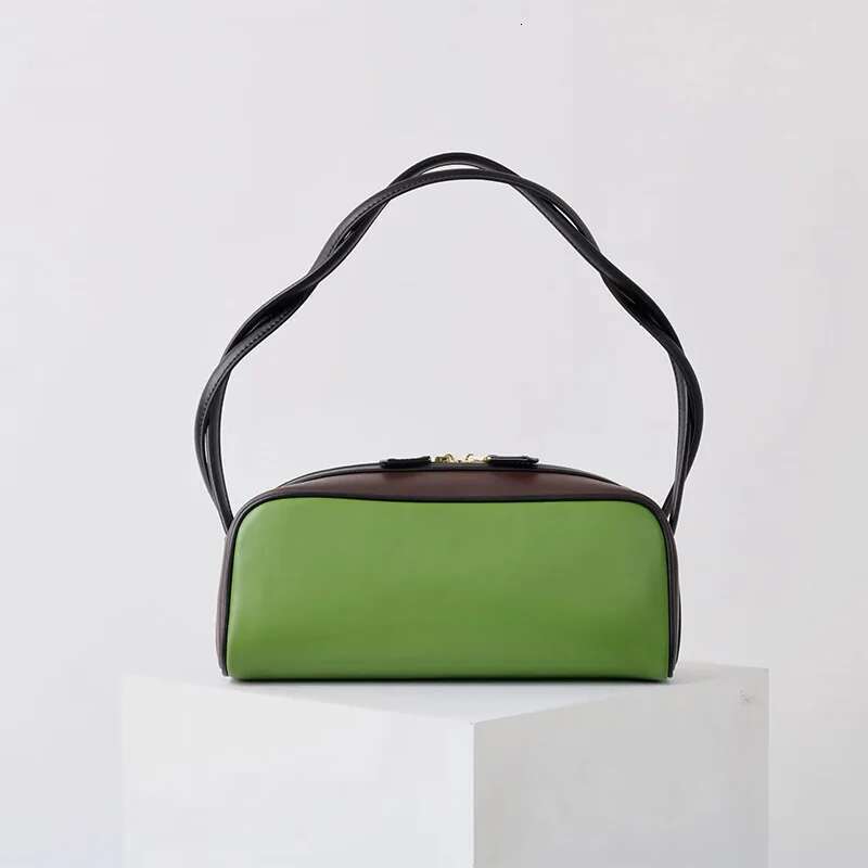 Brand Design Colorblock Genuine Leather Women Bowg Shoulder Large Capacity Commuter Handbag For Ladies Armpit Bag
