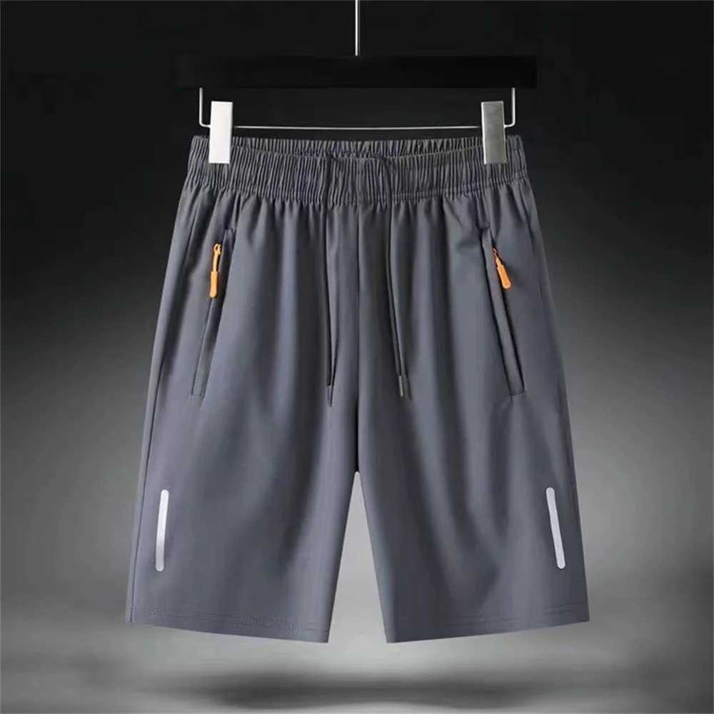 Mens summer ultra-thin ice silk beach casual shorts for jogging and quick drying mens zipper loose gym sports shortsXJ250407