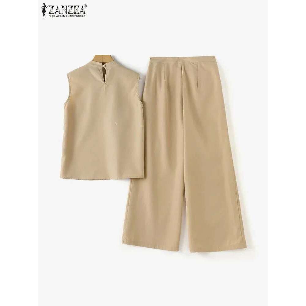 Elegant Chic Women's 2 Pieces ZANZEA Woman 2025 Tracksuits Fashion 2Pcs Outfits Suits Tank Tops And Wide Leg Pants Sets