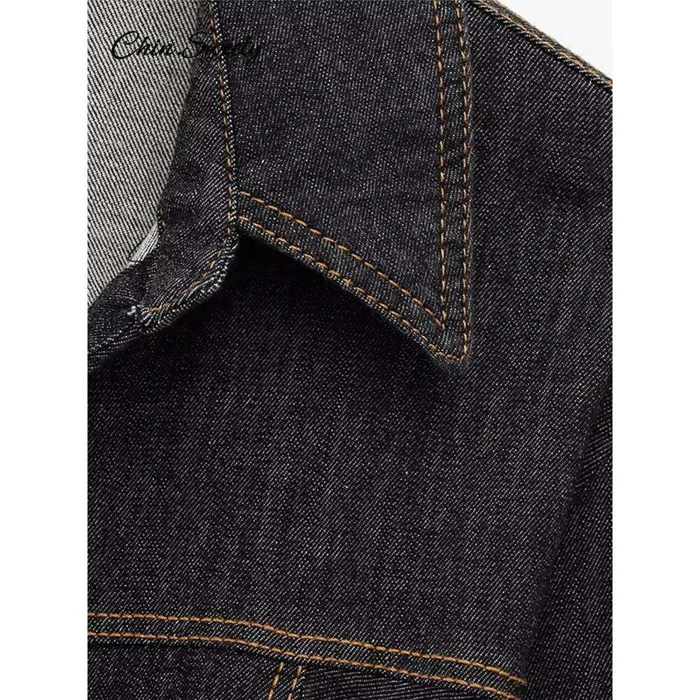 Denim Jeans Suits Women Waist Up Lapel Single Breasted Long Sleeve Coat Wide Leg Pants Spring Pleat High Street Sets 2 Pieces