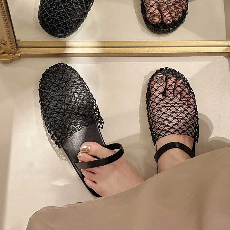 New Arrival Summer Mesh Hollow Sandals for Womens Apartment Shallow New Beach Shoes Comfortable Retro Womens Slippers T250407