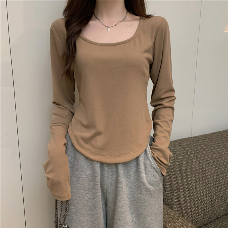 2025 Womens Designer Clothing Long Sleeved T-shirt Women's Spring New Irregular Slim Fit Underlay Short Top Spicy Girl Bottom