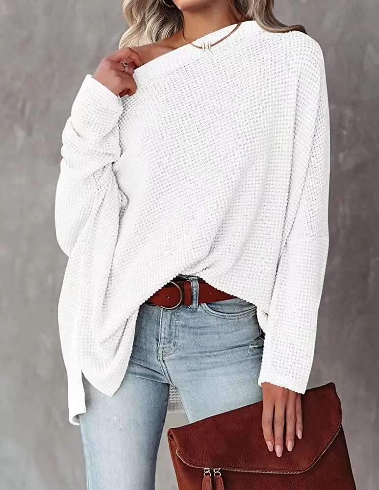 Knitted Waffle Shoulder 2024 New Autumn Europe And America Cross Border Women's Regular Top