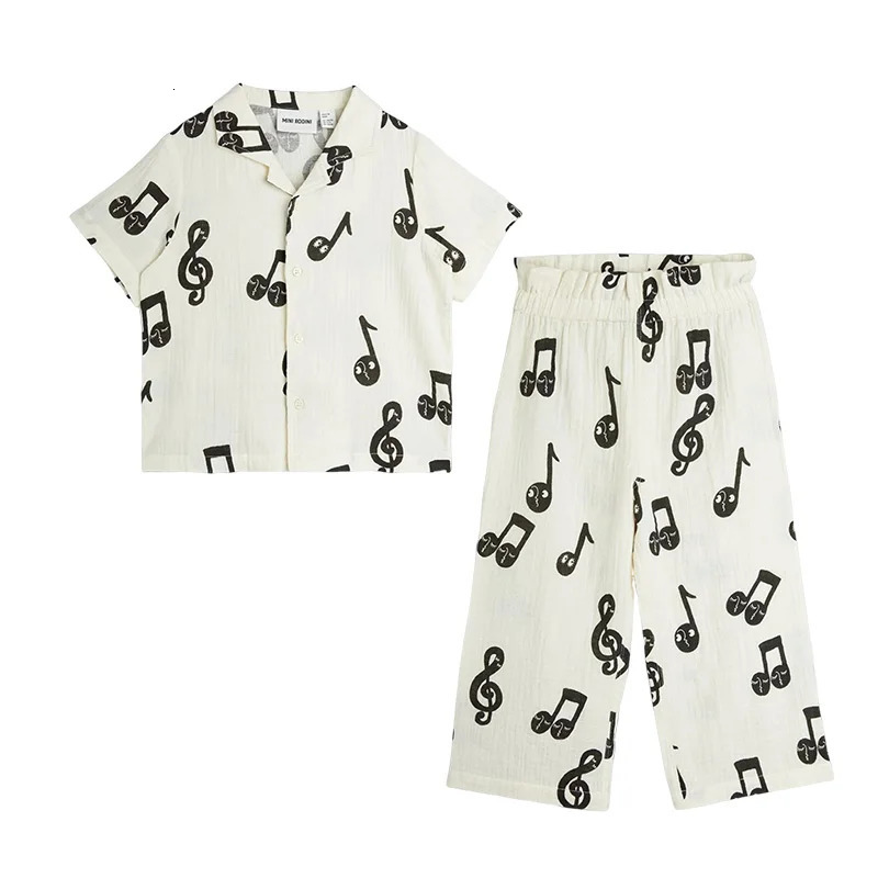 2025 Summer Girls Set INS Fashion Musical Note Printed Girls Dress Casual Cotton T-shirt Shorts Set Boys Shirt Kids Clothes 250407