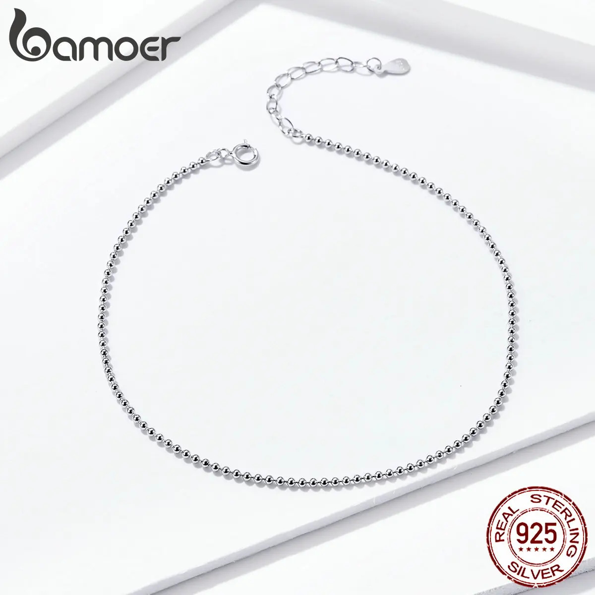 Simple Essential Bead Link Anklets 925 Sterling Silver Bracelet for Foot Jewelry Silver Female Leg Chain SCT002 250403