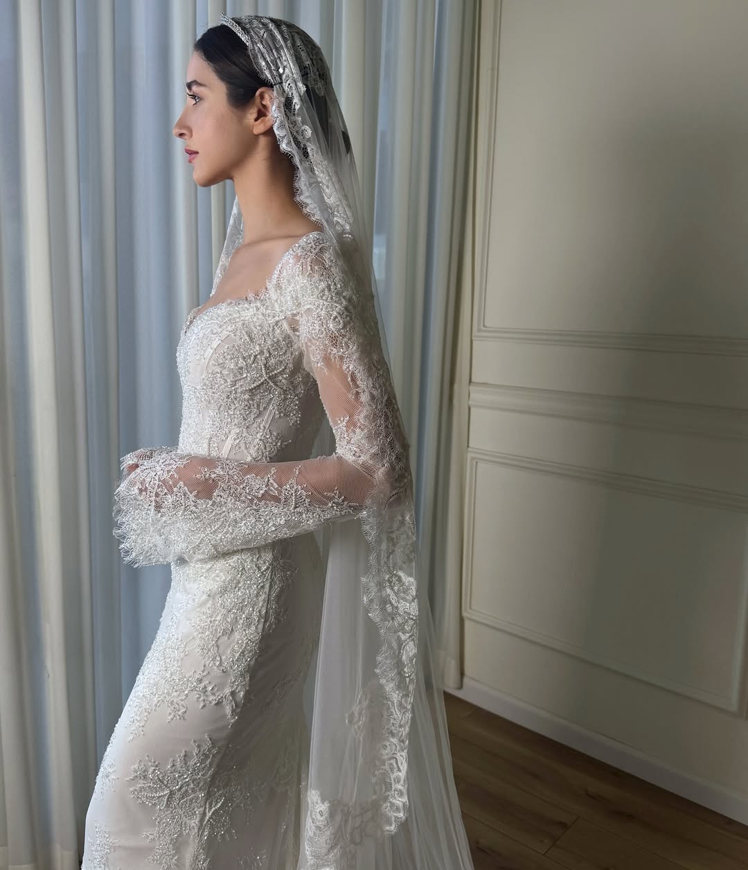 Designer Wedding Dress Sexy V Neck Off The Shoulder Transparent Lace Embroidery Mermaid Bridal Gowns With Veil BC21610 N08