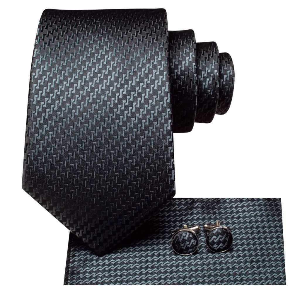 Hi-Tie New Smoke Grey Silk Tie For Men Elegant Mens Necktie Pocket Square Cufflink Gro Wedding Accessory Wholes Designer X250407