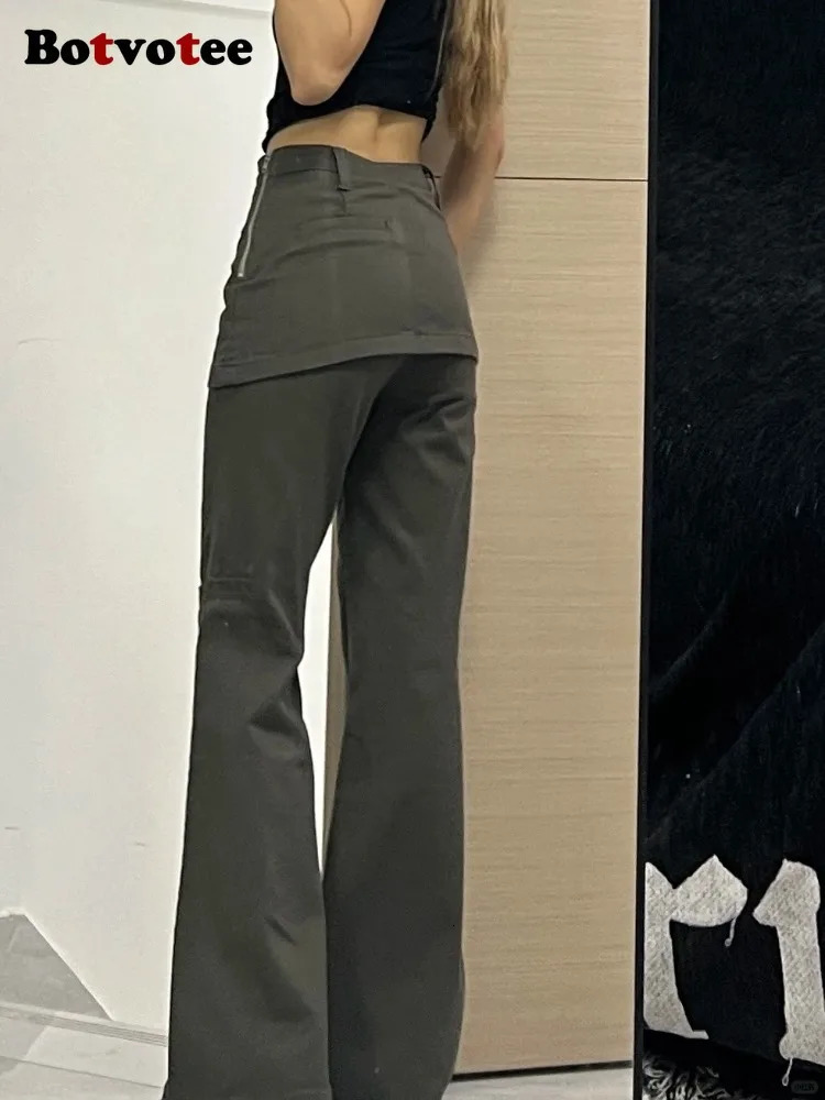 Botvotee Two Piece Plus Size Wide Leg Womens Jeans Y2k Street Clothing High Waist Flame Denim Pants 250407