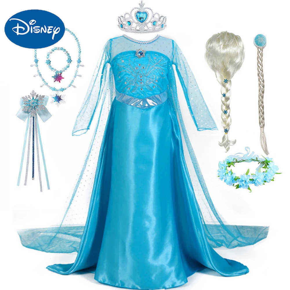 Disney Girls Princess Dress Blue Elsa Cosplay Clothing Fancy Carnival Birthday Party Toddler Clothing Halloween Role Playing Snow Queen X250408
