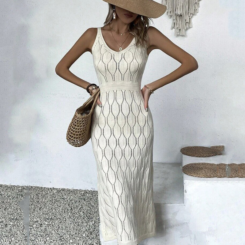 2025 Summer New Beach Skirt Womens Solid Color Sexy Knitted Beach Bikini Swimsuit Hoodie Dress