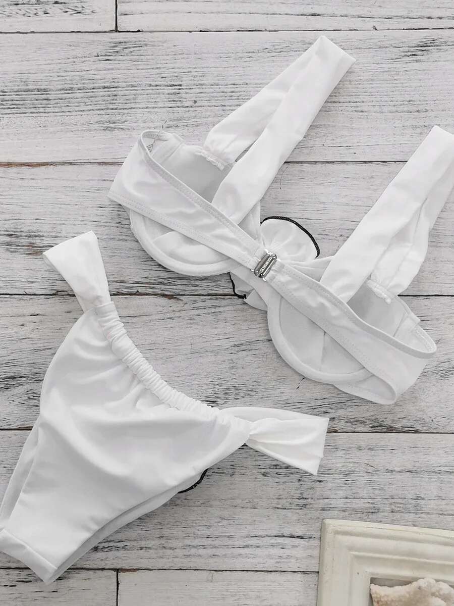 Dongdumaoyi Swimsuit Women Sexy D Floral Bikini Set White Push Up Underwire Micro Swimwear Beach Bathing Suit Thong Bikinis Biquini