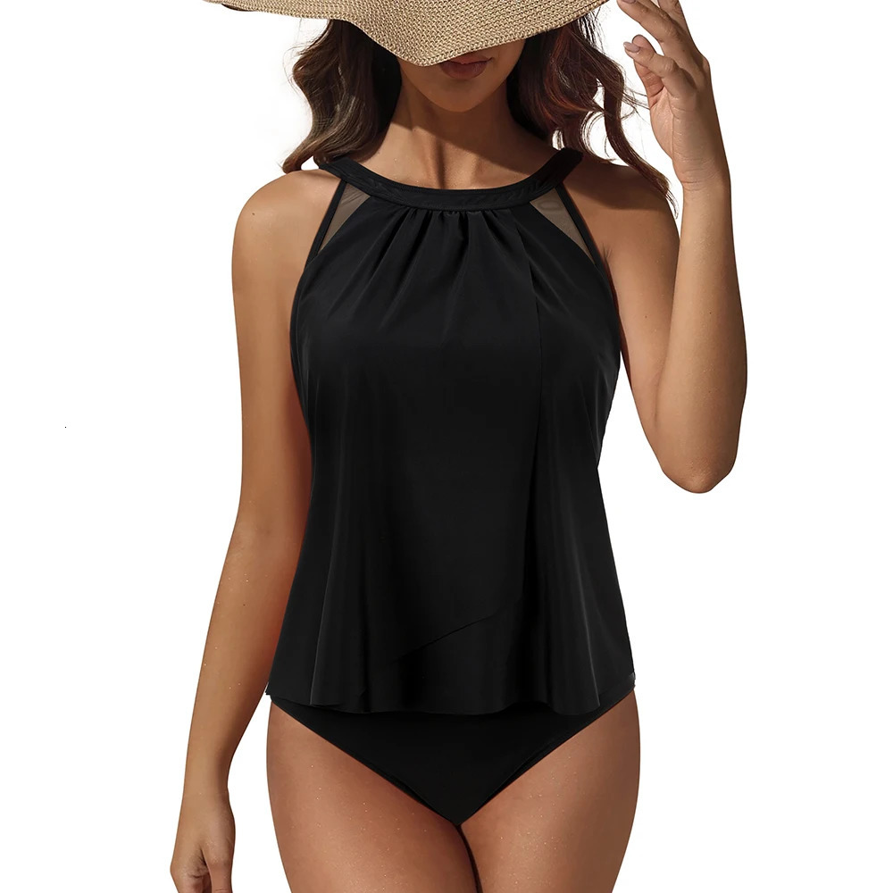 Printed Tankini set womens swimsuit vest bra bikini beach suit 2piece XL size 250408Z