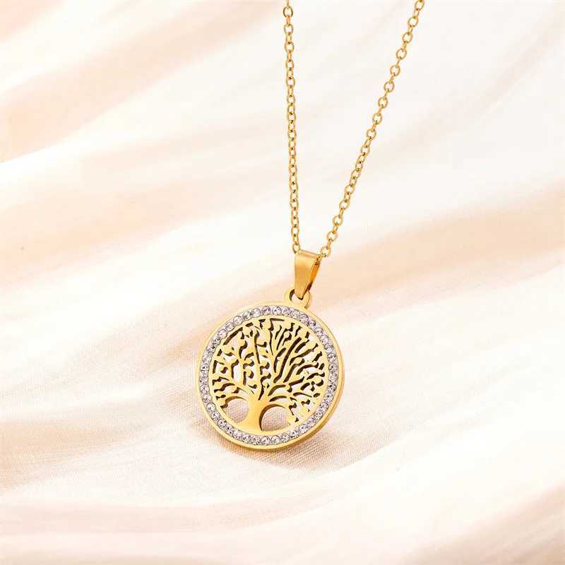 304 Stainless Steel Retro Hollow Inlaid Zircon Tree Of Life Peace Pendant Necklace Bracelet Earrings Ladies Wedding Jewelry Set Y250408