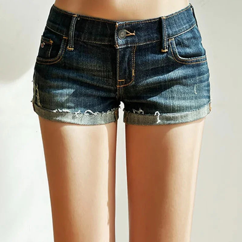 Woman Y2k Low Waist Streetwear Trashy Jeans Female Harajuku Sexy Mini Pants s Vintage Clothes Deep Blue Denim Stacked Shorts 250408