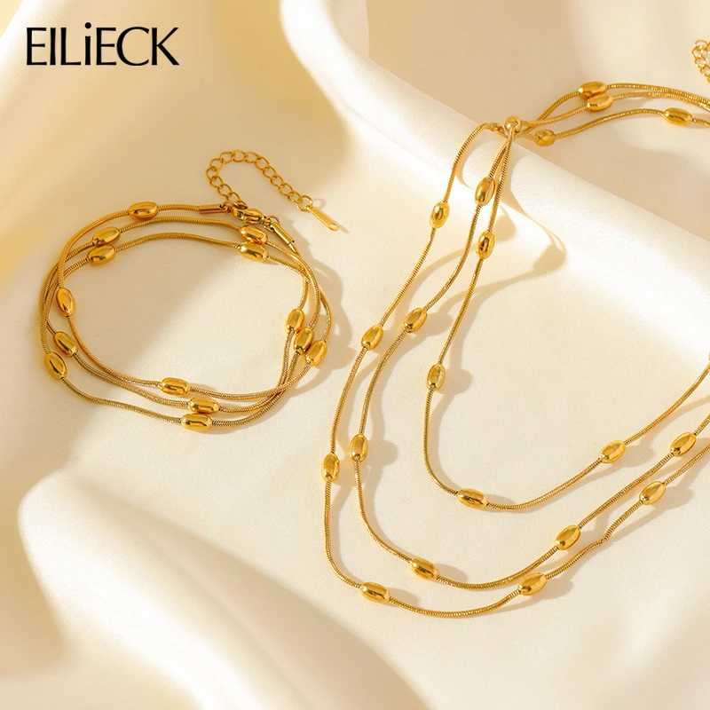 EILIECK 316L Stainless Steel Gold Multi Layer Stacked Chain Necklace Set for Womens Fashion Waterproof Jewelry Y250408