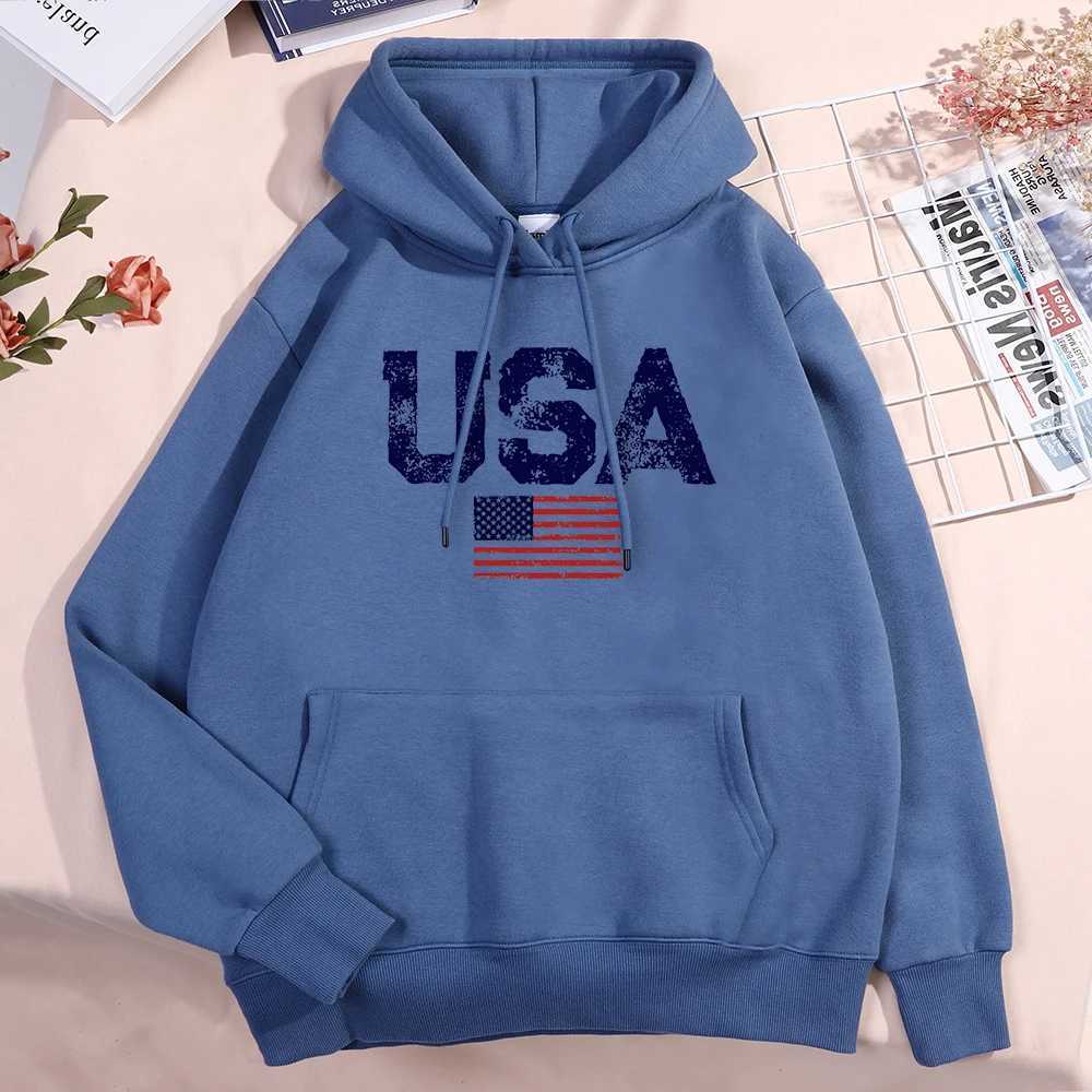 American Letter American Flag Stars and Stripes Hoodie Mens Wool Hoodie Womens Wool Oversized Sweater Autumn Pocket Clothing W250408