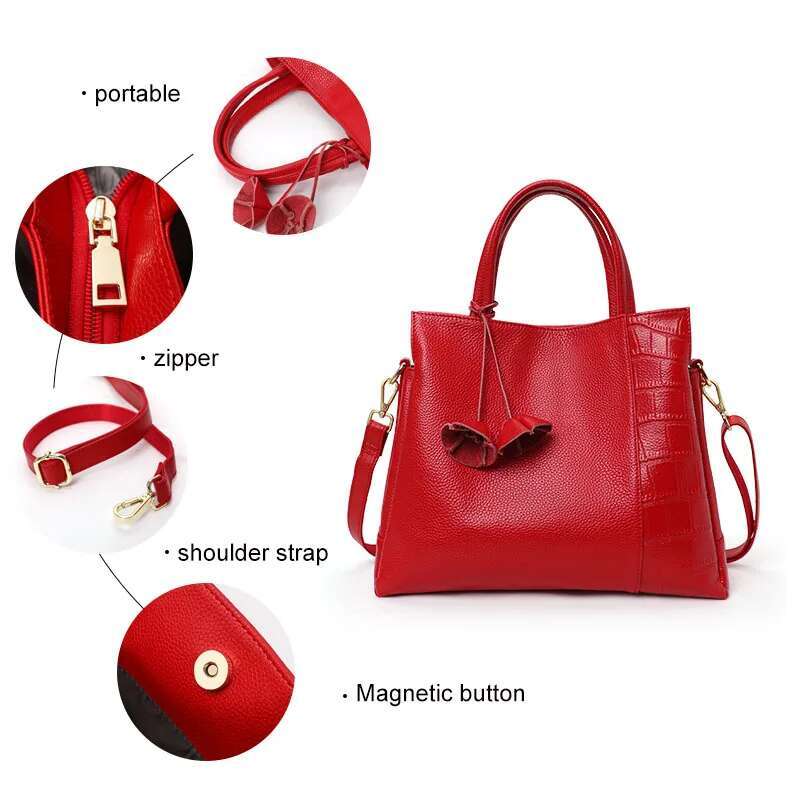 Aidrani The new European American crocodile patterned large capacity women's handbag made of soft cowhide and is a solid