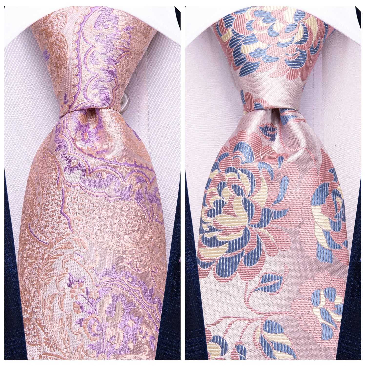 Hi-Tie Floral Purple Blue Men Elegant Necktie Handkerchief Cufflinks 3PCS Set Fashion Classic Silk Luxury Tie for Man X250407