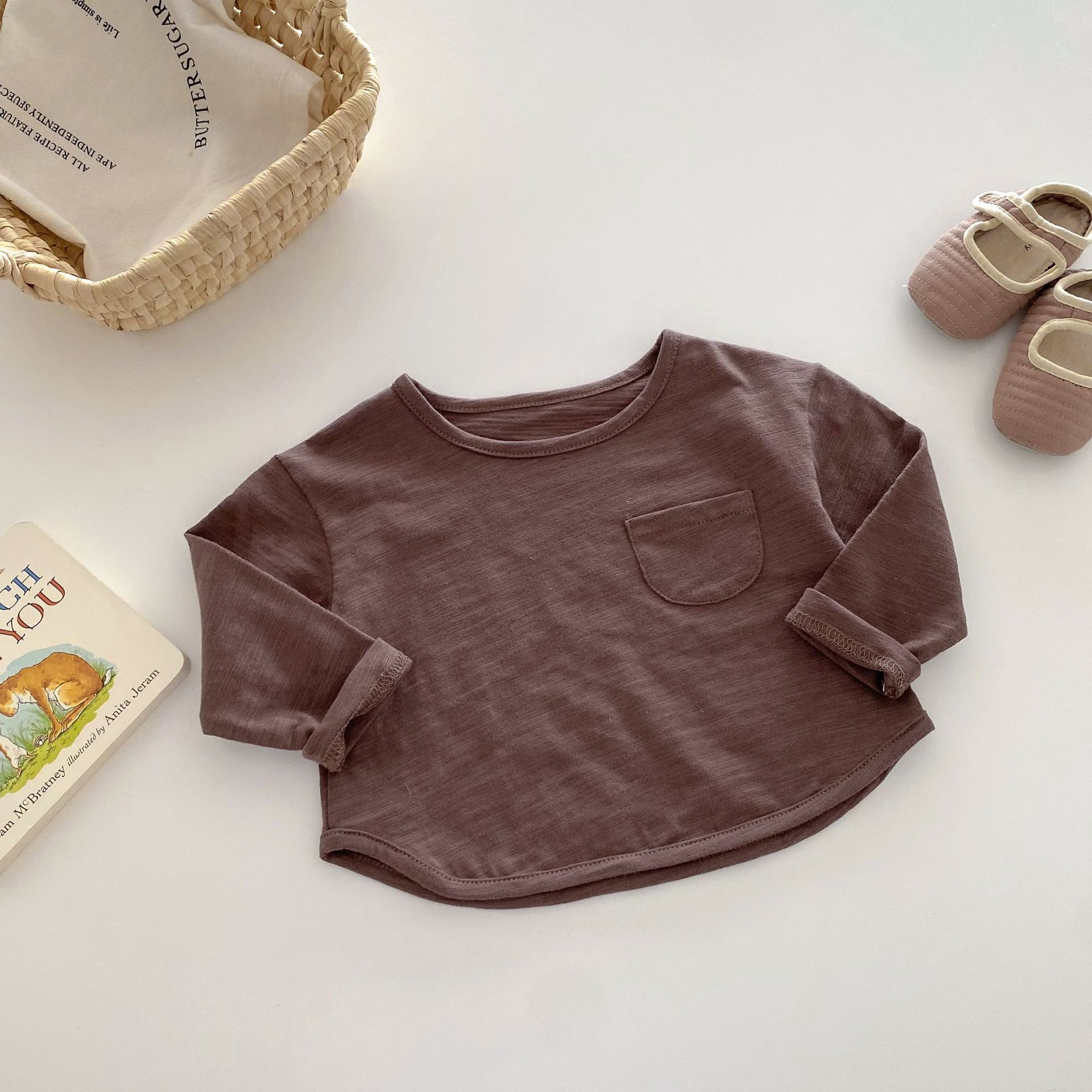 Ddmyshoesvip Spring Bamboo Cotton T Shirt 0-5 Years Old Korean Children S Clothing Top Baby Boy Solid Color Long Sleeve Bottom Shirt