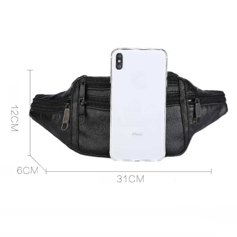 Leather mens waist bag thin outdoor sports tactical pad mens mini running Fanny bag cross body chest money strap bag Z250407