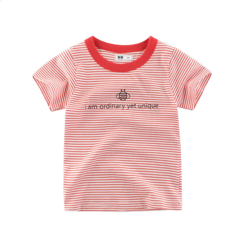 OLEKID 2025 Summer Stripe Children Boys T-shirts Printed Letter 2-8 Years Kids Little Boy Tops Short Sleeve Toddler Tees Clothes 250408