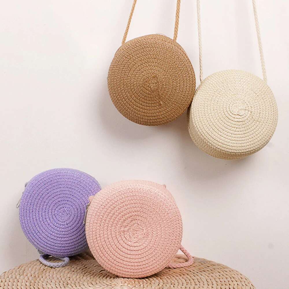 Minimalist Handmade Straw Round Travel Crossbody Casual Small Bag With Coin Purse Clothing Accessories Matching Bag