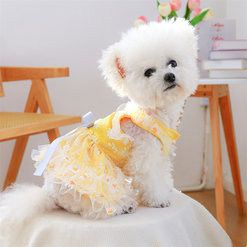 Pet Clothes Dog Daisy Slip Dress Princess Dress Cake Layered Puff Skirt For Spring And Summer