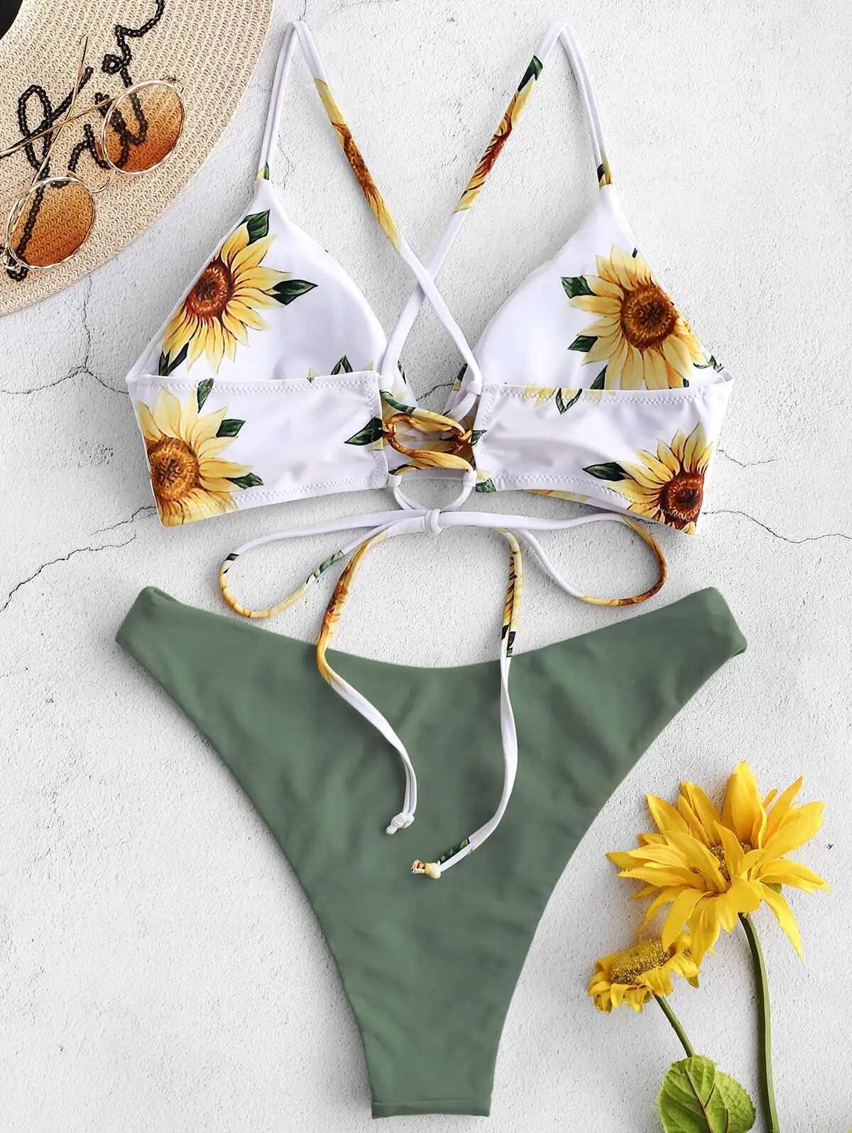 Dongdumaoyi Sunflower Printed Bikini Set Sexy Swimwear Women Mujer Push Up Padded Biquini Bathers Bandage Bathing Suit Swimsuit