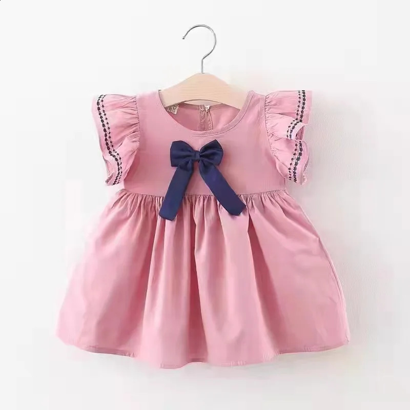 Girls Child Dresses Summer n Costume Kids Solid Color Fashion Skirt With Bow Outdoor Wear Cute Short Sleeve Dress 250408