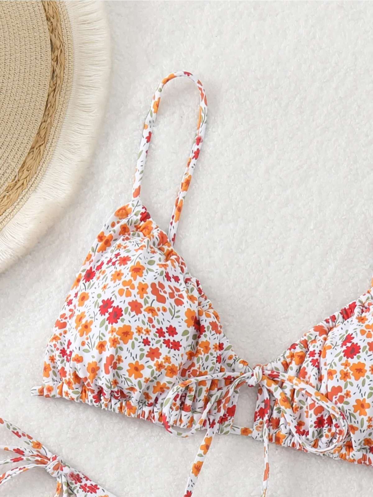 Dongdumaoyi Floral Print Two Piece Swimsuit For Women Sexy Drawstring Pleated Bra Push Up Bikini Set Beach Vacation Bathing Suit New